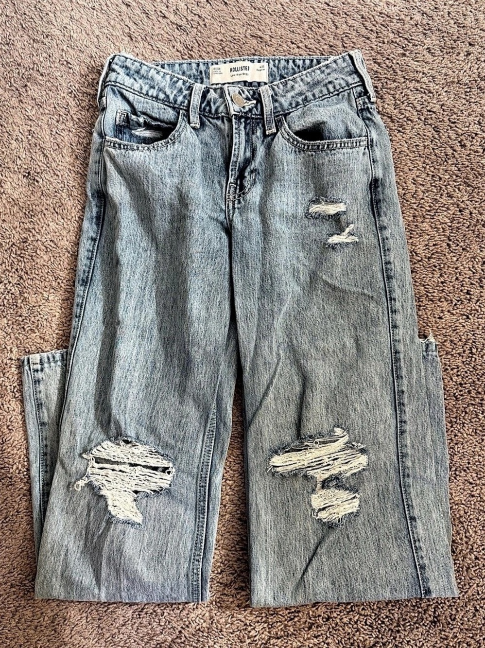 Hollister Low-Rise Baggy Jeans Distressed Blue Jeans Waist 23